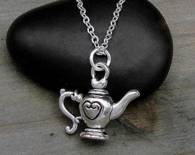 Teapot Necklace, Silver Plated Teapot Charm Necklace, Tea Lover Necklace, Tea Drinker Charm, Teapot Gift, Teapot Jewelry