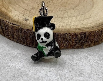 Graduation Panda Charm, Panda Graduation Pendant, Panda with Graduation Cap Charm, Necklace Charm, Bracelet Charm, Panda Graduation Gift