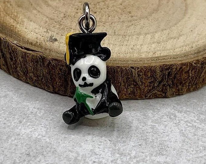 Graduation Panda Charm, Panda Graduation Pendant, Panda with Graduation Cap Charm, Necklace Charm, Bracelet Charm, Panda Graduation Gift