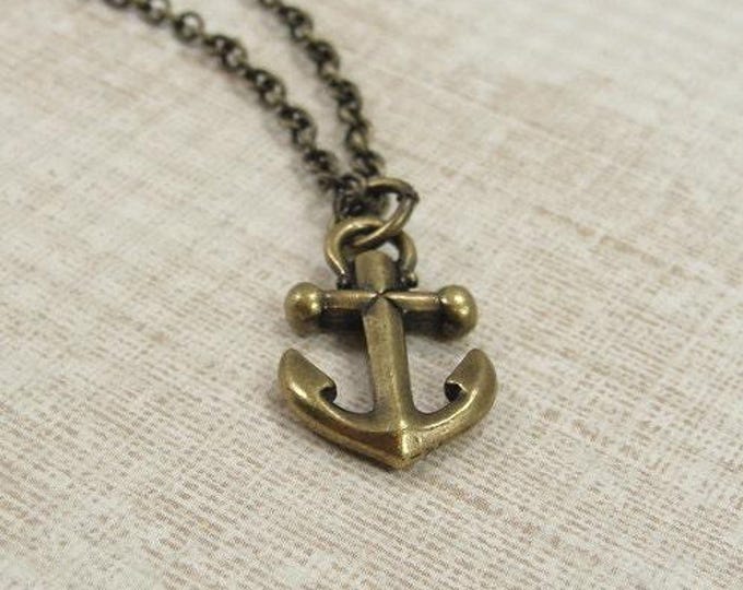 Nautical Anchor Necklace, Antique Bronze Anchor Charm on a Bronze Cable Chain