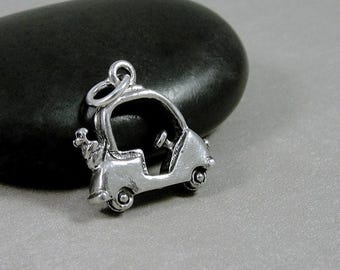 Silver Golf Cart Charm, Golfer Charm, Golfing Pendant, Bracelet Charm, Necklace Charm, 3D Golf Charm Jewelry
