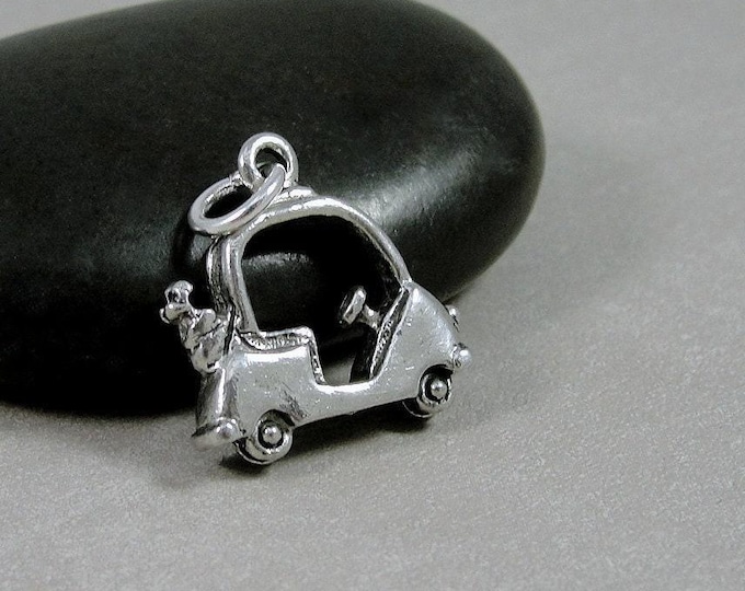 Silver Golf Cart Charm, Golfer Charm, Golfing Pendant, Bracelet Charm, Necklace Charm, 3D Golf Charm Jewelry