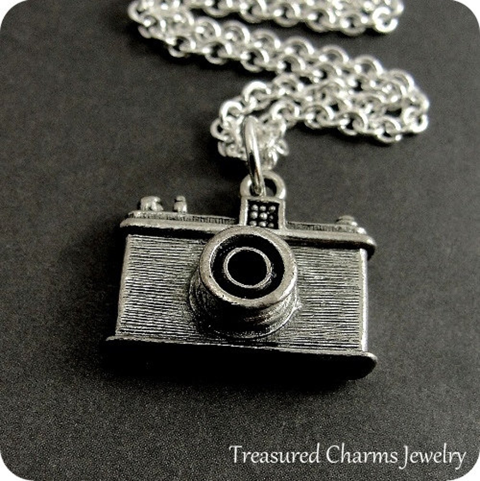 Camera Necklace Silver Plated Camera Charm on a Silver Cable Etsy