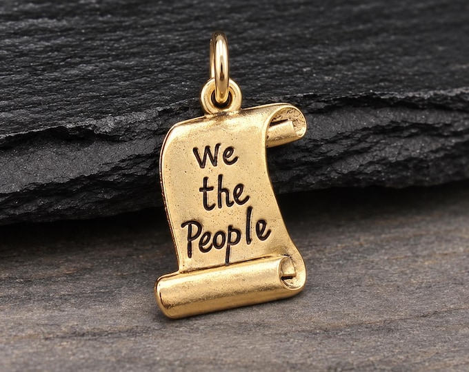 Gold USA Constitution Charm, We the People Pendant, United States American History Charm, Bill of Rights Charm for Necklace or Bracelet