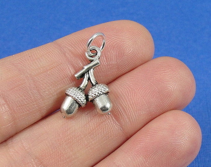 Acorns on Branch Charm - Silver Plated Acorn Charm for Necklace or Bracelet