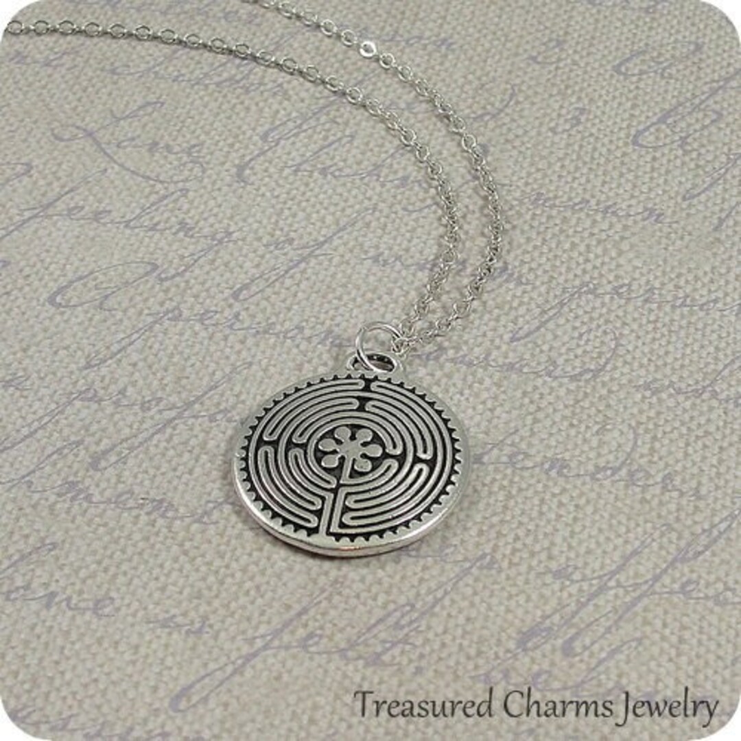 Labyrinth Chain Labyrinth Necklace, Silver Labyrinth Maze Charm on a Silver Cable Chain ...