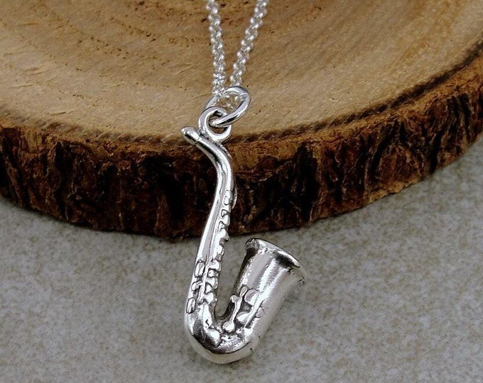 Saxophone Necklace, 925 Sterling Silver 3D Saxophone Charm Necklace, Jazz Band Instrument Charm, Saxophone Player Gift, Saxophone Jewerly