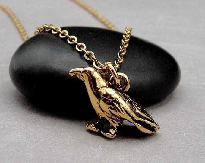 Crow Necklace, Gold Raven Charm Necklace, Rook Charm Necklace, 3D Raven Necklace, 3D Black Bird Necklace, Bird Lover Gift Jewelry