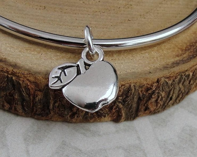 Apple Charm, Silver Teacher Charm for Necklace or Bracelet, Gift for Teacher, Apple Necklace, Apple Jewelry, Teacher Gift Jewelry