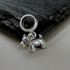 925 Sterling Silver Scottish Terrier Dangle Bead Charm, Tiny Scottie Dog European Charm, Bracelet Charm, Large Hole Bead, Scottie Dog Gift