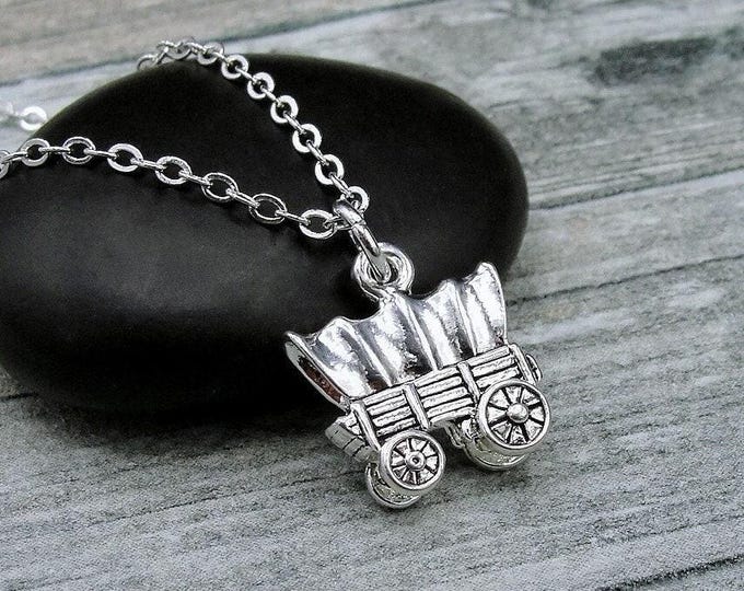 Covered Wagon Necklace, Silver Plated Conestoga Wagon Charm Necklace, Old West Necklace, Covered Wagon Charm, Prairie Schooner Necklace