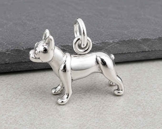 Sterling Silver 3D Boston Terrier Charm, French Bulldog Pendant, Dog Lover Jewelry