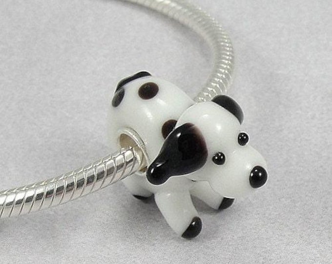 Puppy Dog Large Hole Lampwork Glass Bead - 925 Sterling Silver European Bead Charm