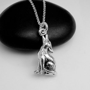 Wolf Necklace, Coyote Necklace, 925 Sterling Silver Howling Wolf Coyote Charm Necklace, 3D Wolf Charm, 3D Coyote Charm, Werewolf Charm