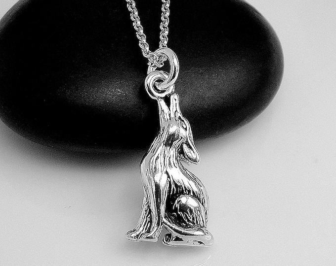 Wolf Necklace, Coyote Necklace, 925 Sterling Silver Howling Wolf Coyote Charm Necklace, 3D Wolf Charm, 3D Coyote Charm, Werewolf Charm