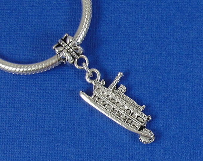 Riverboat Paddleboat European Dangle Bead Charm - Silver Paddleboat Charm for European Bracelet