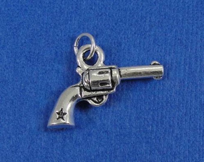 CLOSEOUT - Six Shooter Charm - Silver Plated Six Shooter Charm for Necklace or Bracelet