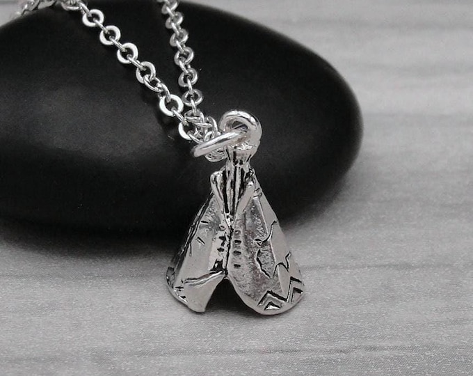Tepee Necklace, Silver 3D Tipi Charm Necklace, Teeoee Necklace, 3D Tepee Charm, Southwestern Charm Necklace, Native American Necklace