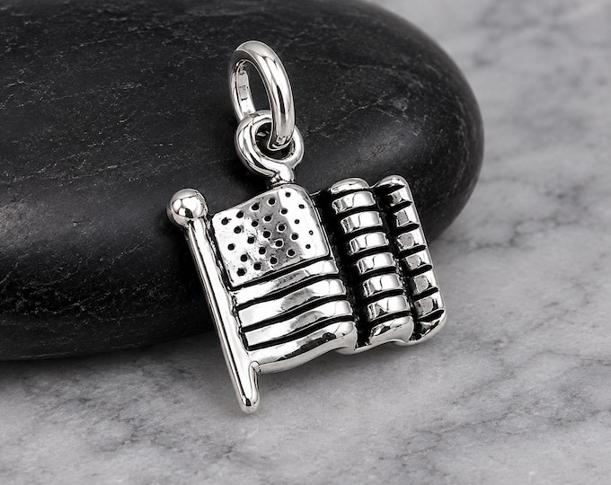 American Flag Charm, 925 Sterling Silver USA Flag Charm for Necklace or Bracelet, Patriotic Charm, USA Charm, American Flag Gift Jewelry