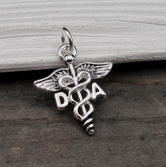 Dental Assistant Charm, Silver DA Caduceus Charm, Dental Assistant