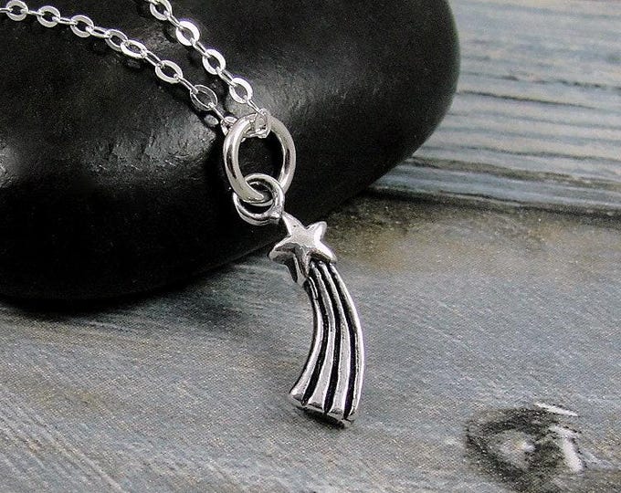 Sterling Silver Shooting Star Necklace, Shooting Star Charm Necklace, Astronomy Charm, 925 Meteor Charm Necklace, Falling Star Jewelry