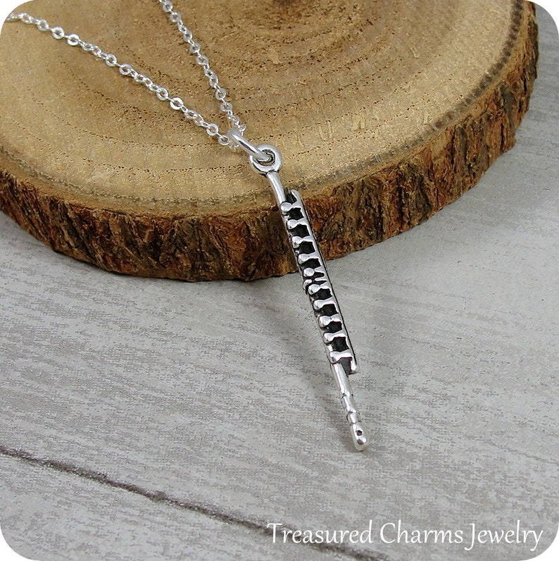 Flute Necklace Sterling Silver Flute Charm on a Silver Cable Etsy