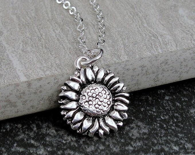 Sunflower Necklace, Silver Plated Sunflower Charm Necklace, Daisy Charm Necklace, Black Eyed Susan Charm Necklace, Sunflower Gift Jewelry