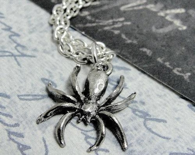 Spider Necklace, Silver Plated Spider Charm on a Silver Cable Chain