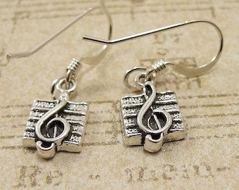 Music Treble Clef Earrings, Sterling Silver