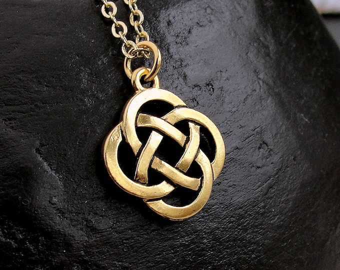 Celtic Knot Necklace, Gold Celtic Knot Charm Necklace, Eternal Necklace, Friendship Symbol Necklace, Irish Charm Necklace, Celtic Jewelry