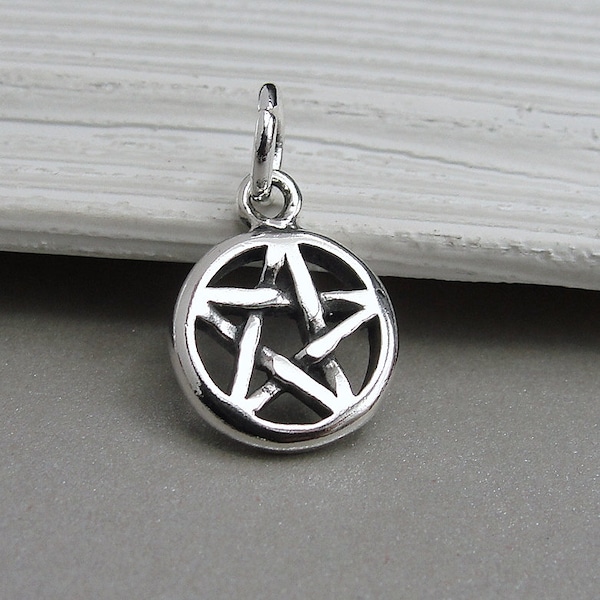 Pentacle Charm, 925 Sterling Silver Pentagram Charm for Necklace or Bracelet, Pagan Charm, Wiccan Charm, Five Point Star Charm