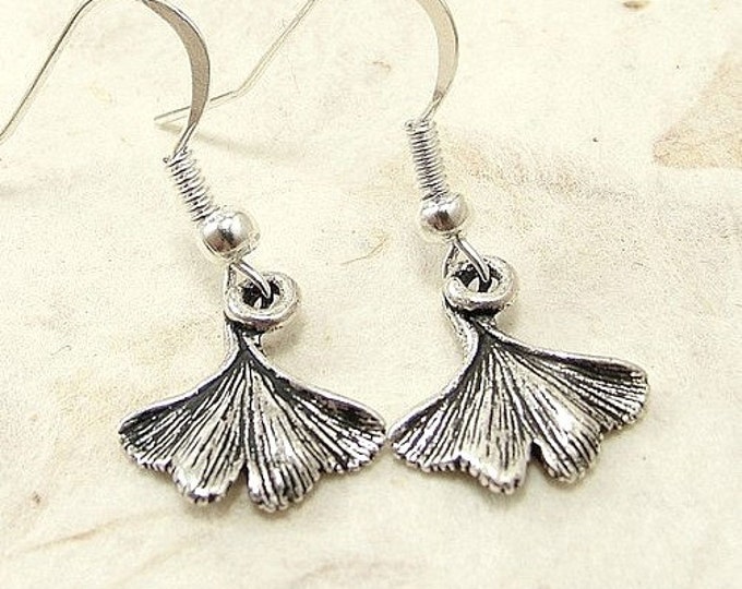 Gingko Leaf Earrings, Silver Plated