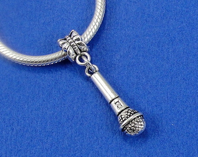 Microphone European Dangle Bead Charm - Silver Microphone Singer Entertainment Charm for European Bracelet