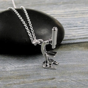 925 Sterling Silver Microscope Necklace, Microscope Charm Necklace, Scientist Research Charm Necklace, Chemistry Biology Charm Necklace