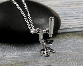 925 Sterling Silver Microscope Necklace, Microscope Charm Necklace, Scientist Research Charm Necklace, Chemistry Biology Charm Necklace