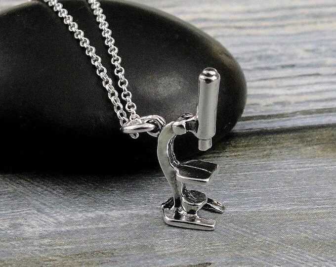 925 Sterling Silver Microscope Necklace, Microscope Charm Necklace, Scientist Research Charm Necklace, Chemistry Biology Charm Necklace