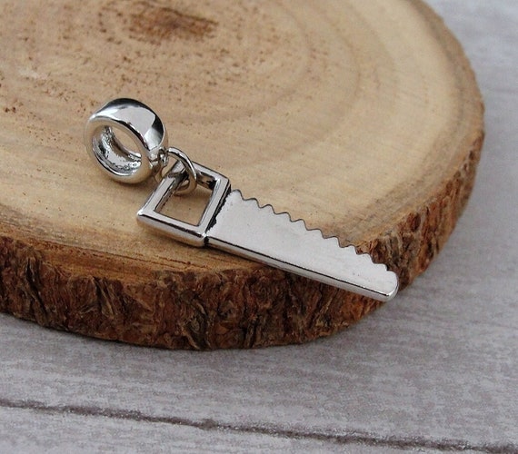 Carpenters Tool Hand Saw Charm Charm Sterling Silver Double-Sided Design Carpenters Tool Hand Saw Charm Charm Sterling Silver Double-Sided Design