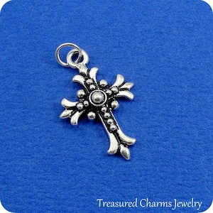 Fleur De Lys Cross Charm - Silver Plated Fleur De Lis Cross Charm for Necklace or Bracelet