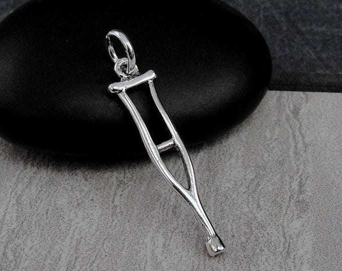 Crutch Charm, 925 Sterling Silver Crutches Charm for Necklace or Bracelet, Break a Leg Charm, Good Luck Charm, Medical Charm, Good Luck Gift
