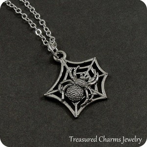 Spider Web Necklace, Silver Spider Web Charm on a Silver Cable Chain