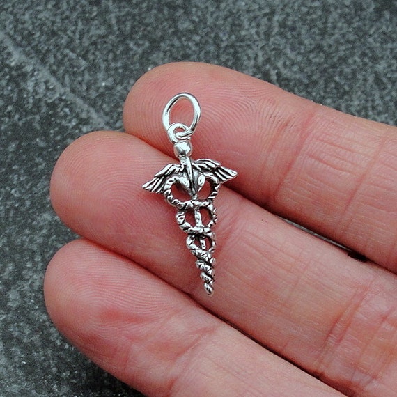 Caduceus Charm Sterling Silver with Antique Finish Caduceus Charm Sterling Silver with Antique Finish