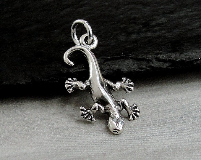 925 Sterling Silver Gecko Charm, Silver Lizard Charm, Salamander Newt Charm, Gecko Lizard Pendant, Silver Lizard Jewelry Gift
