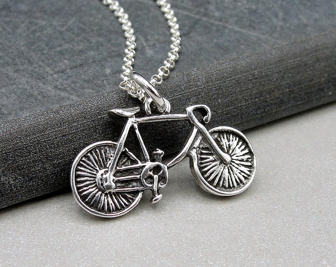 Bicycle Necklace, Sterling Silver Bicycle Charm on a Silver Cable Chain, Cyclist Necklace, Bike Necklace, Bicycle Gift, Bicycle Jewelry