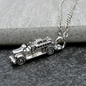 Silver Fire Engine Necklace, Fire Truck Necklace, Fire Engine Charm, Firetruck Charm, Firefighter Charm Necklace, Firefighter Gift Jewelry