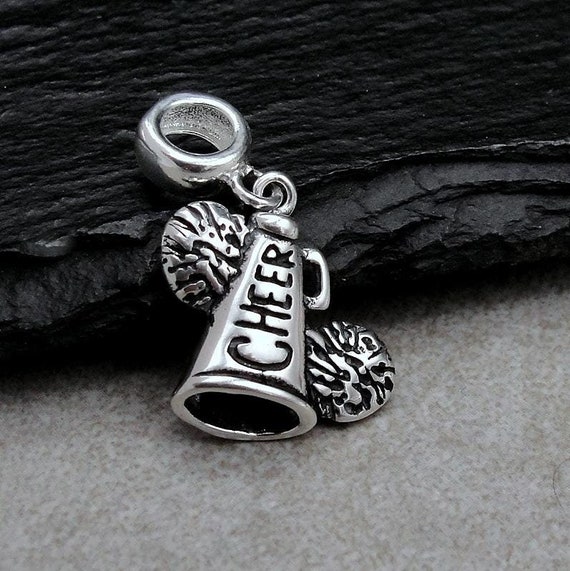 Cheerleading Megaphone with Pom Poms Charm Sterling Silver Cheerleading Megaphone with Pom Poms Charm Sterling Silver