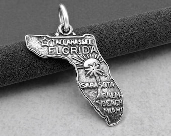 Florida Charm, 925 Sterling Silver Florida State Charm, Florida Shaped Charm, Florida Necklace Charm, Florida Souvenir Charm, Florida Gift