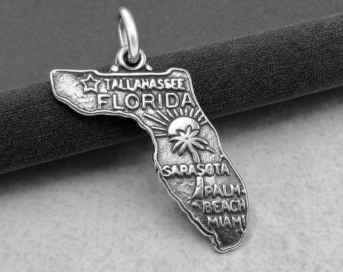 Florida Charm, 925 Sterling Silver Florida State Charm, Florida Shaped Charm, Florida Necklace Charm, Florida Souvenir Charm, Florida Gift