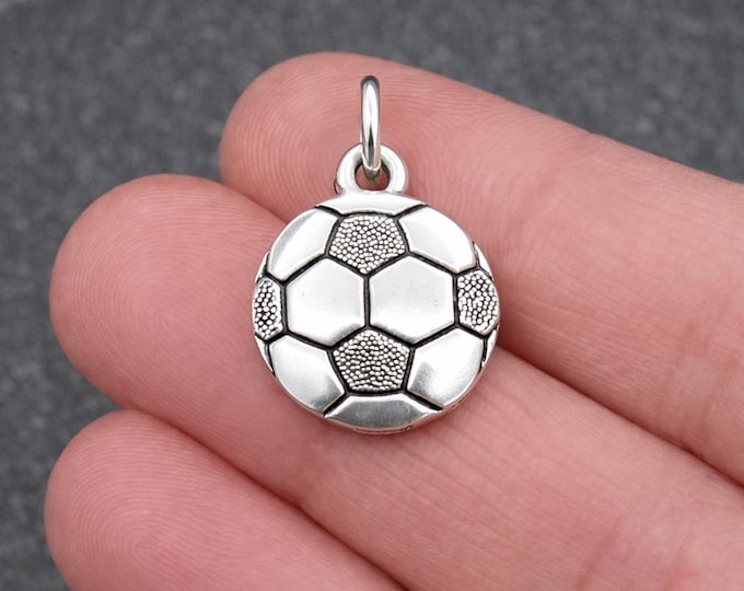 Silver Soccer Ball Charm for Necklace or Bracelet, Double-sided Sports Ball Pendant