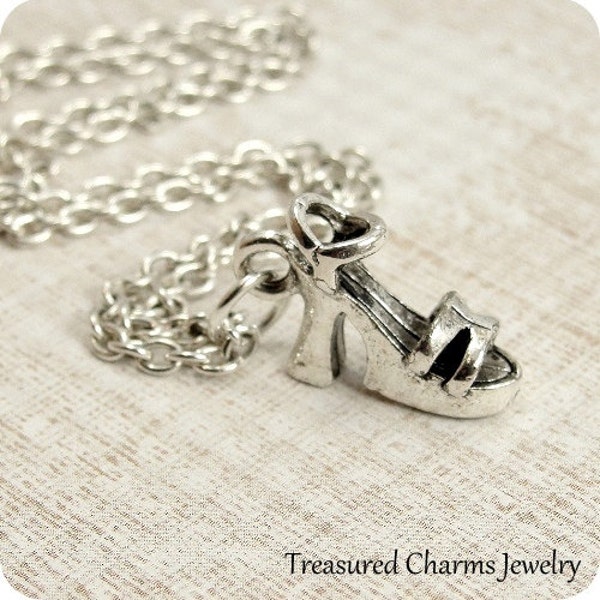 Platform Heel Sandal Necklace, Silver Plated High Heel Sandal Charm on a Silver Cable Chain