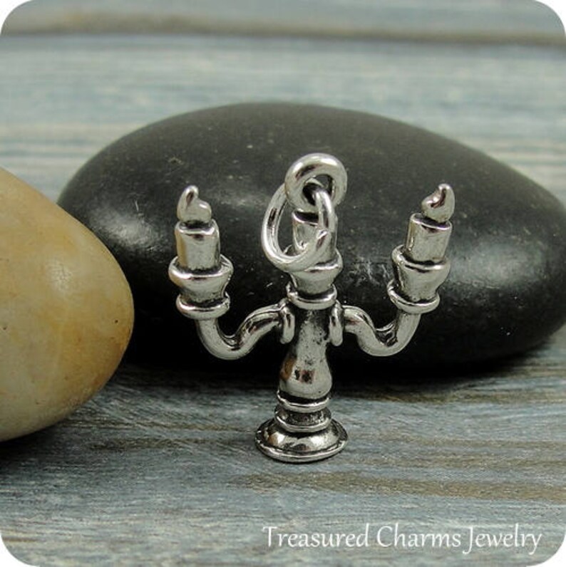 Candelabra Charm Sterling Silver Candlestick Charm for Etsy